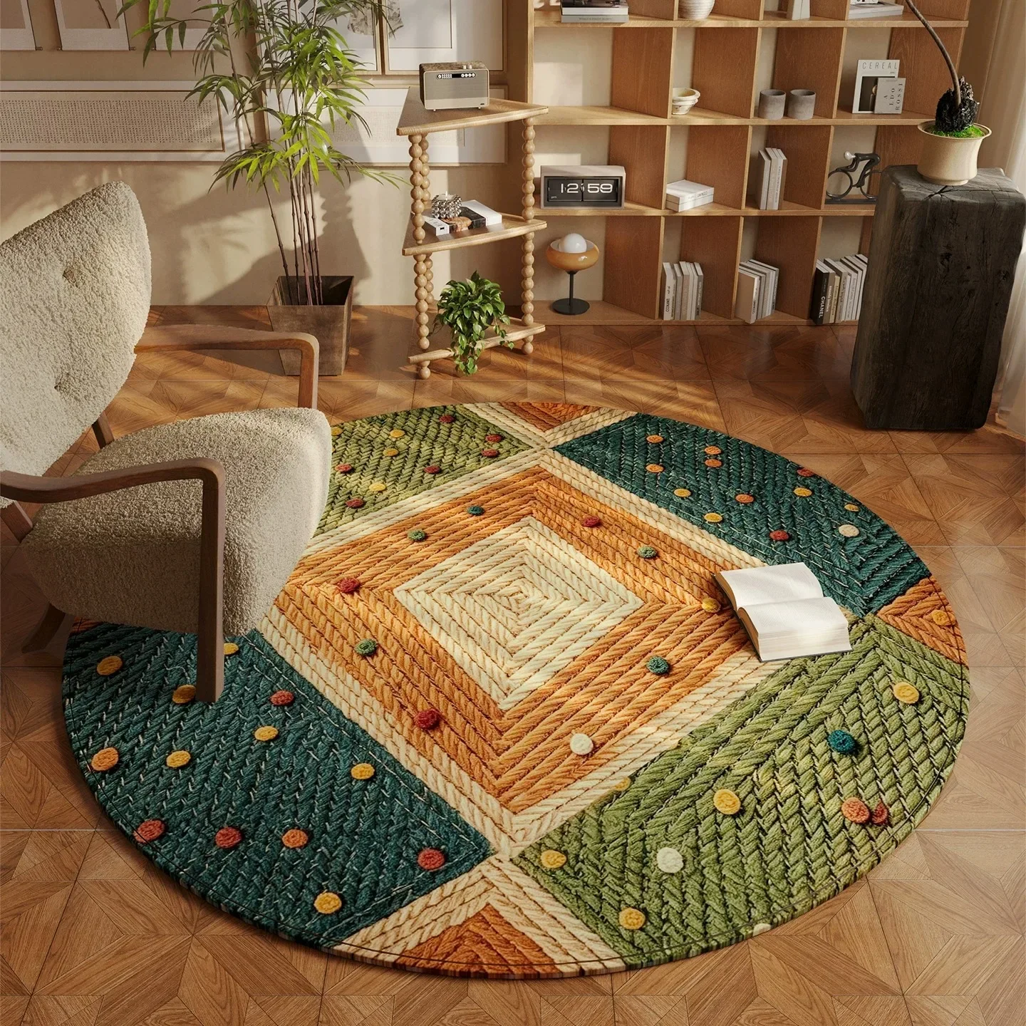 Imitation Hemp Rope Woven Pattern Printed Round Carpet for Living Room Home Decoration Rug Soft Bedroom Floor Mat Washable Rugs