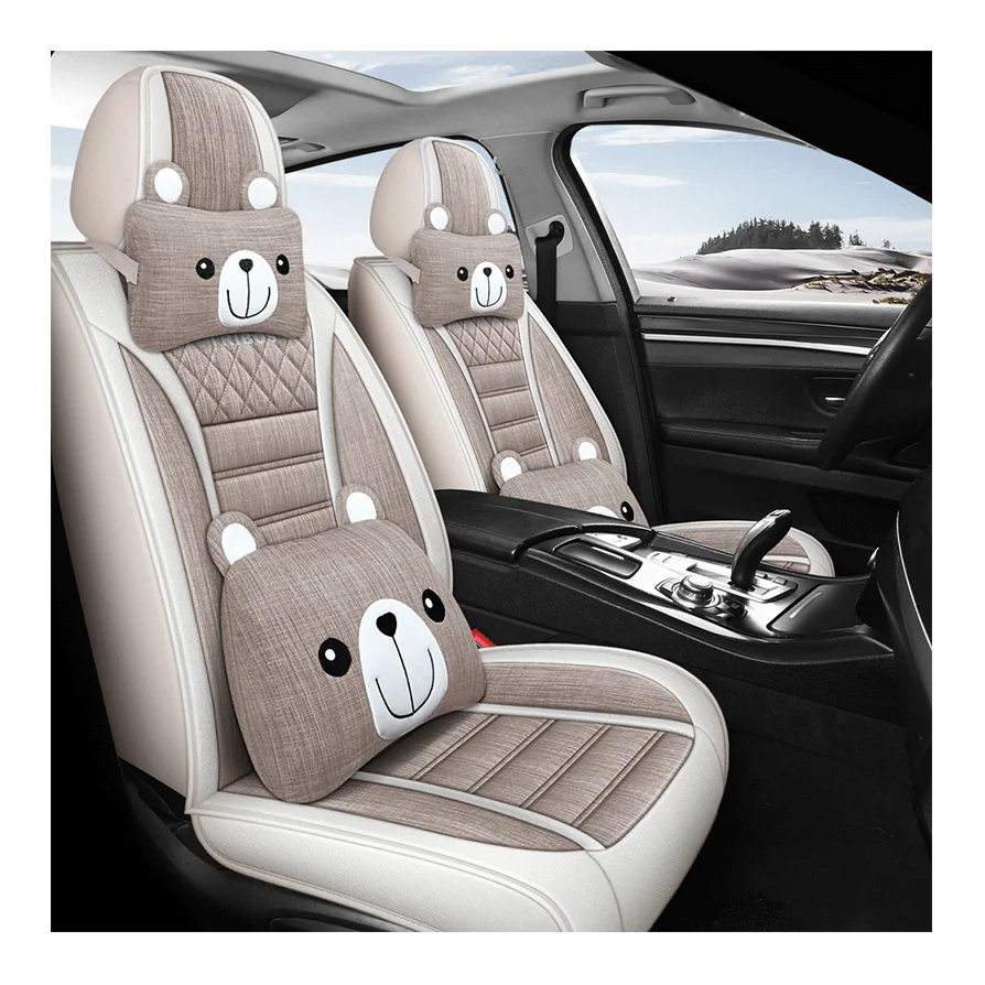 Winter Cute Cartoon Eco-Friendly PU Leather Fully Wrapped Massage Car Seat Cushion Pillows For Civic Accord City Universal Fit