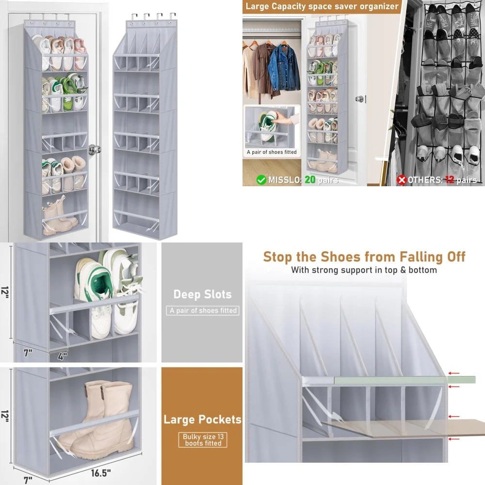 

Shoe rack20 Pairs Over the Door Shoe Organizer Closet Storage Hanging Rack for Narrow Doors Space Saving Bedroom Entryway
