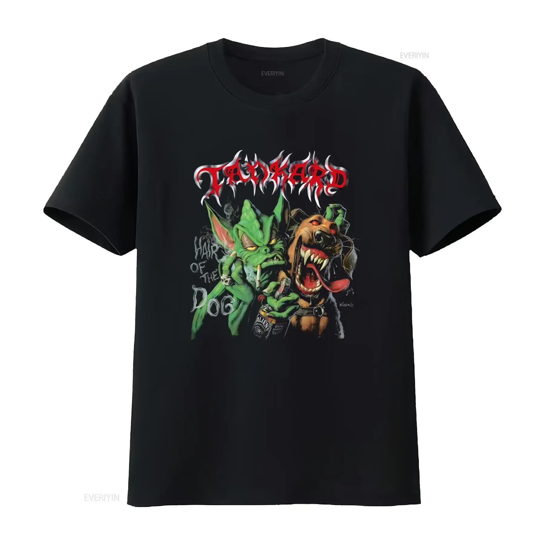 Tankard Hair of the Dog T-Shirt, einzigartiges Rockband-Design für Herren, Vintage-Stil, gewaschen, leicht dehnbar, stilvolle Herren-Streetwear
