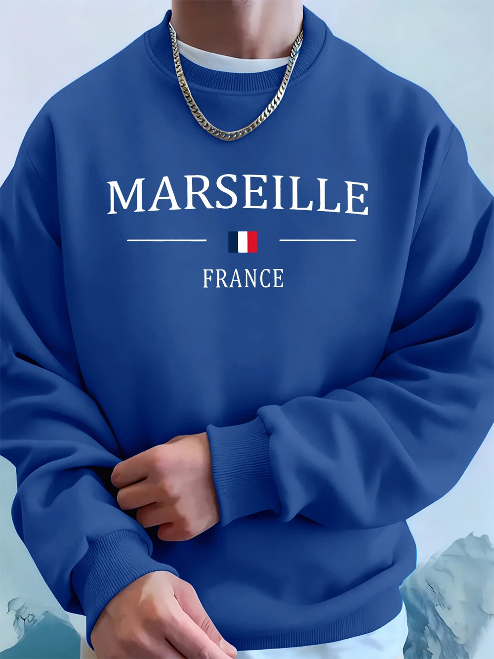 مرسيليا فرنسا العلم الطباعة الرجال هوديي الخريف الصوف الدافئة بلوزات عادية فضفاض Crewneck ملابس رياضية ملابس رياضية الذكور #2