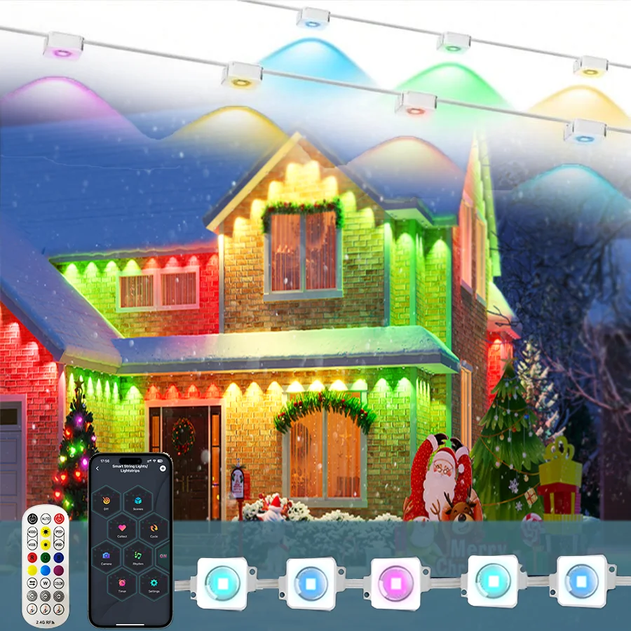 أضواء RGB خارجية دائمة، أضواء LED ذكية مقاومة للماء مع تطبيق/جهاز تحكم عن بعد، لعيد الميلاد وجميع ديكور العطلات.