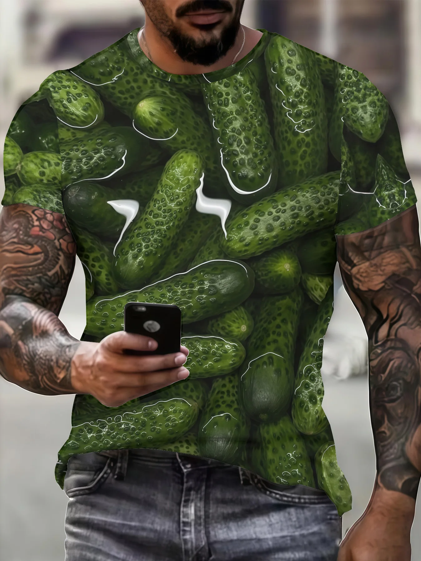 Men's 3D Full Print Green Cucumber Vegetable T-Shirt Crew Neck Short Sleeve Funny Novelty Casual Daily Tee Top