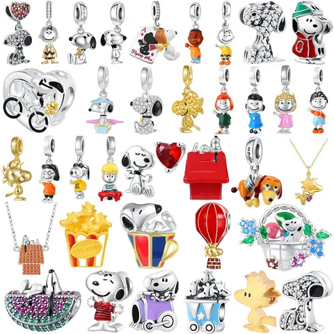MINISO Snoopy NPEANUTS@ Charlie Brown Pendant 925 Silver Charm Dangle Fit Bracelet Bangle Necklace Diy Women Girl Jewelry Gift﻿