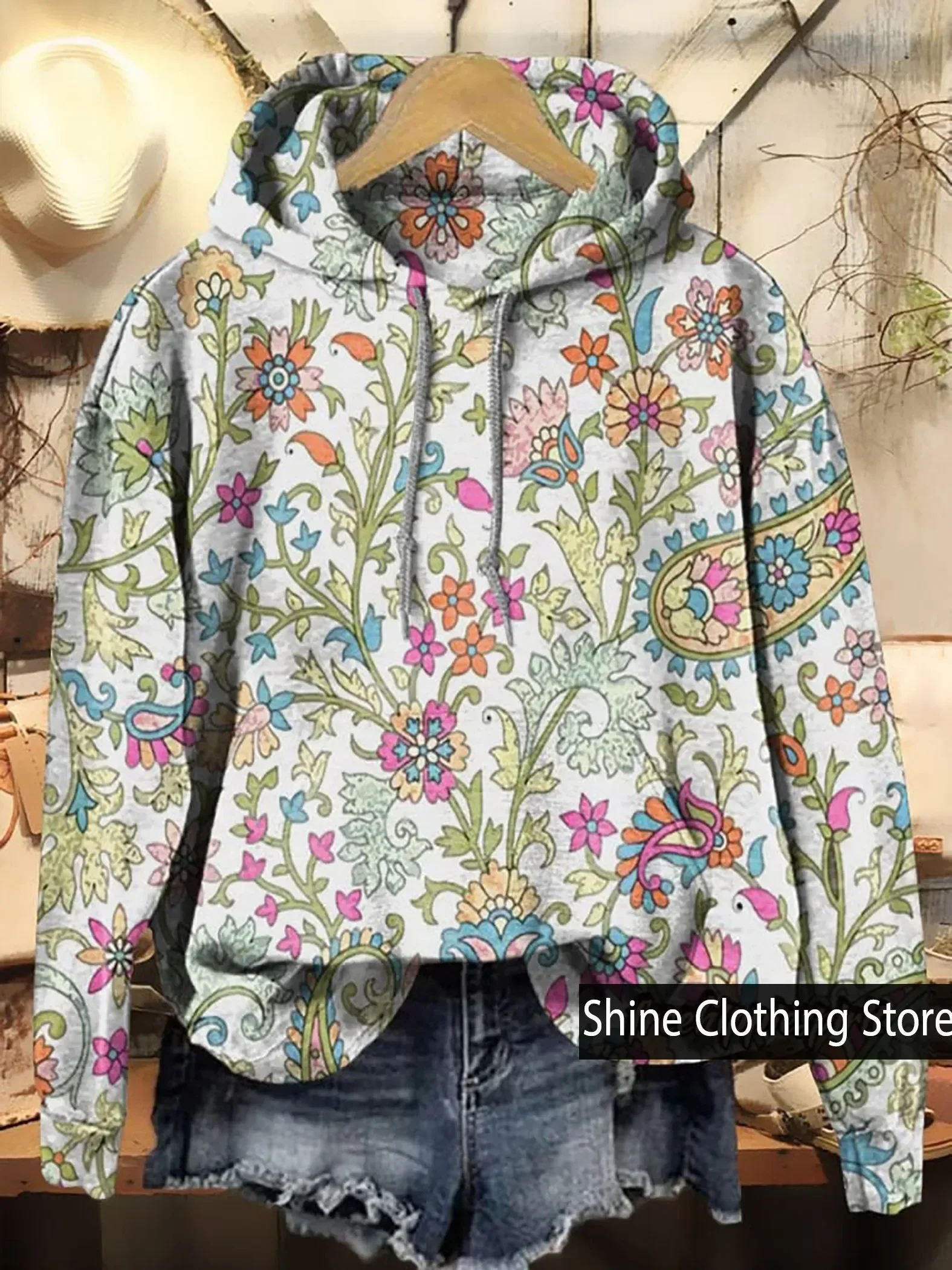 

Women's Retro Bohemian Floral Print Hoodie Sweatshirt ,Sudaderas Para Mujer,Winter Clothes Women,sweatshirt Hoodie,hoodies Y2k