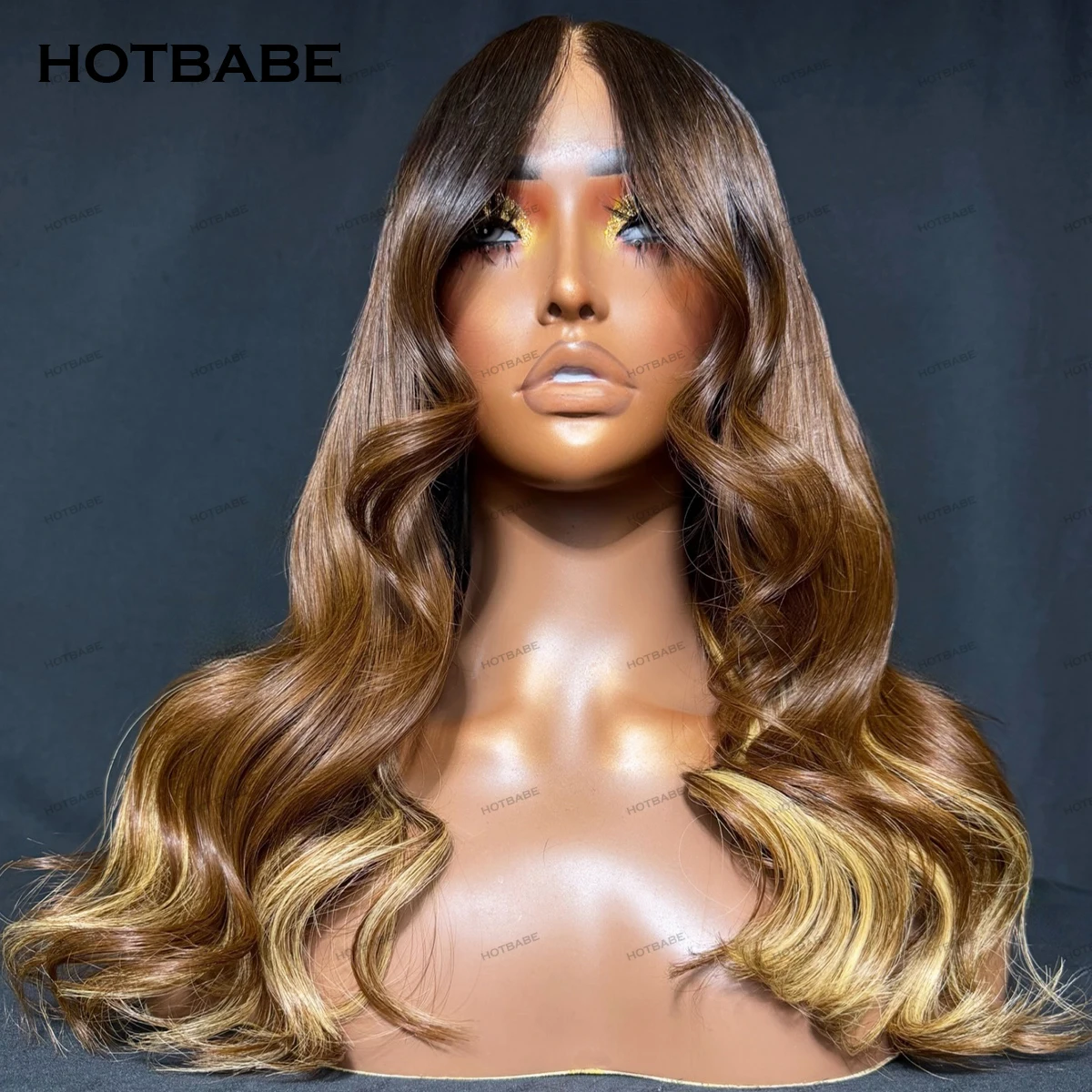 Pure Human Hair 1B/4/27 Color Body Wave 4x4 Closure Wig 13×6 Frontal Wig HD Transparent Lace Glueless Wig Highlight Hair HOTBABE