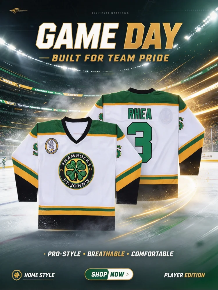 New Men Women Movie Goon Ross The BOSS ST John's Shamrocks #3 RHEA Hockey Jersey Unisex Streetwear Graphic 3D Print Top Family