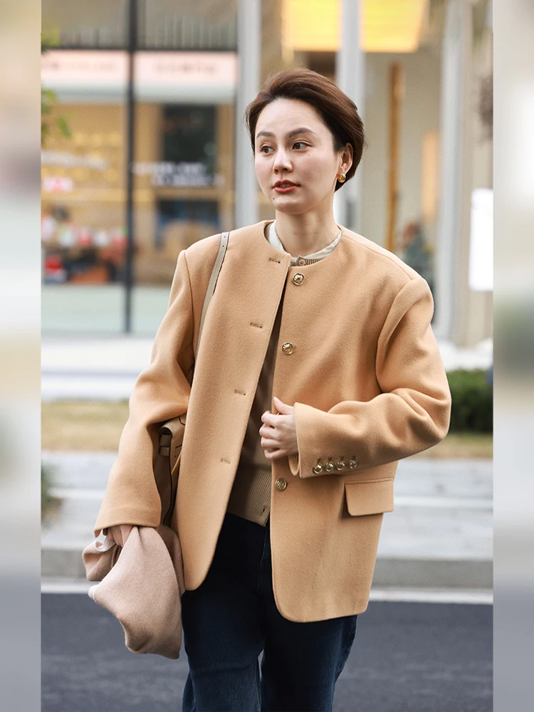 

Классическое шерстяное пальто WinnieTang с широкими плечами, прямого кроя, для повседневной носки, с длинными рукавами