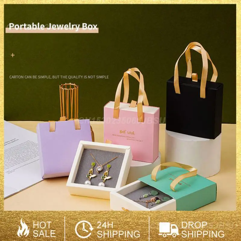 Portable Drawer Gift Box Necklace Stud Ring Display Case Jewelry Packaging Display Carrying Earring Storage Jewelry Box