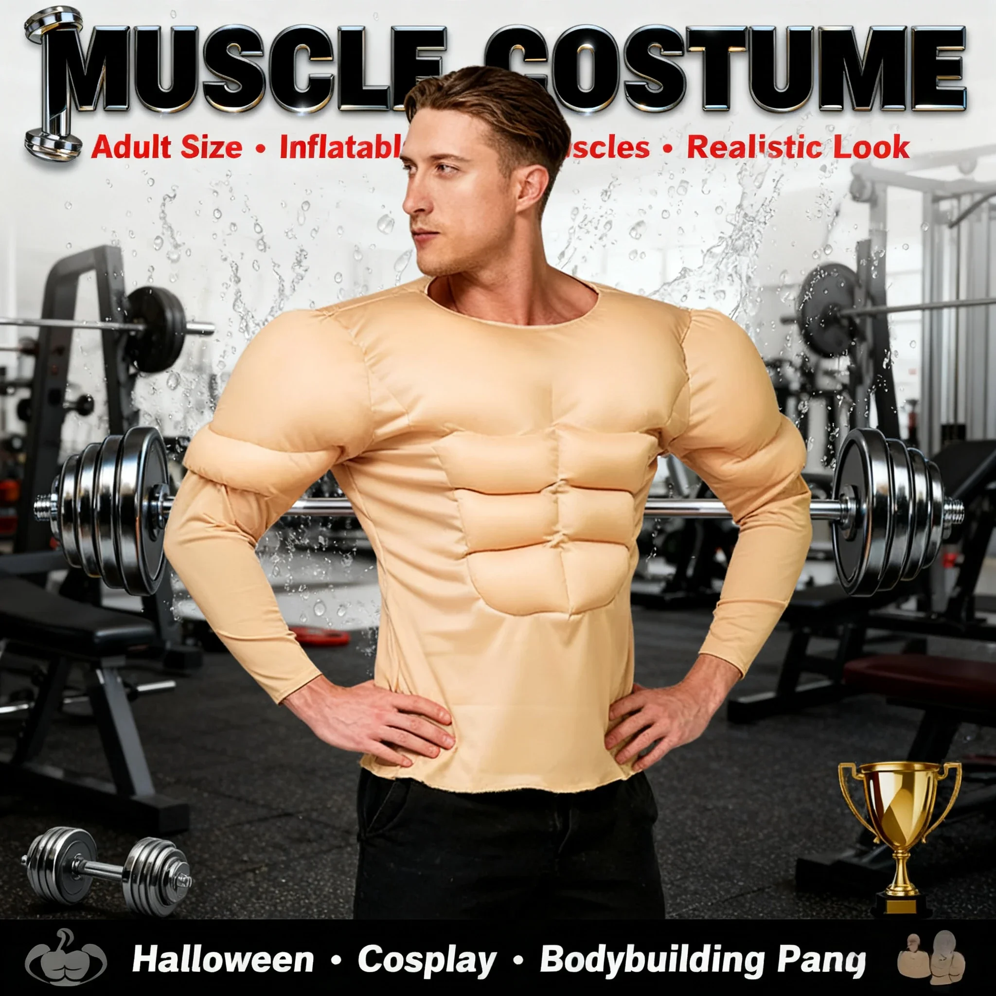 

Adult Muscle Suit Muscle Man T-Shirt Halloween Costume Fake Six-Pack T-Shirt