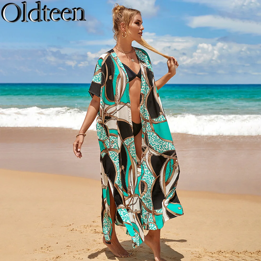 Zomermode Nieuwe Losse Print Vest Lange Jurk Vakantie Strandjurk Jurk Outdoor Casual Bohemian Dames Badkleding Cover Up