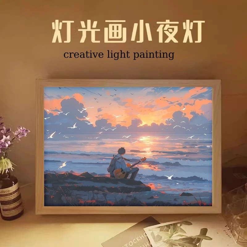 Creative LED Light Painting Landscape Healing 23*31 Acrylic Room Decoration Fan Festival Atmosphere Dark Light Art Night Light