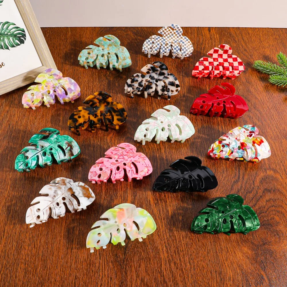 

Tropical Monstera Leaf Hair Claw Clips, Acetate Tortoise Shell Hair Clips,Strong Hold Nonslip Hair Barrettes for Thick Thin Hair