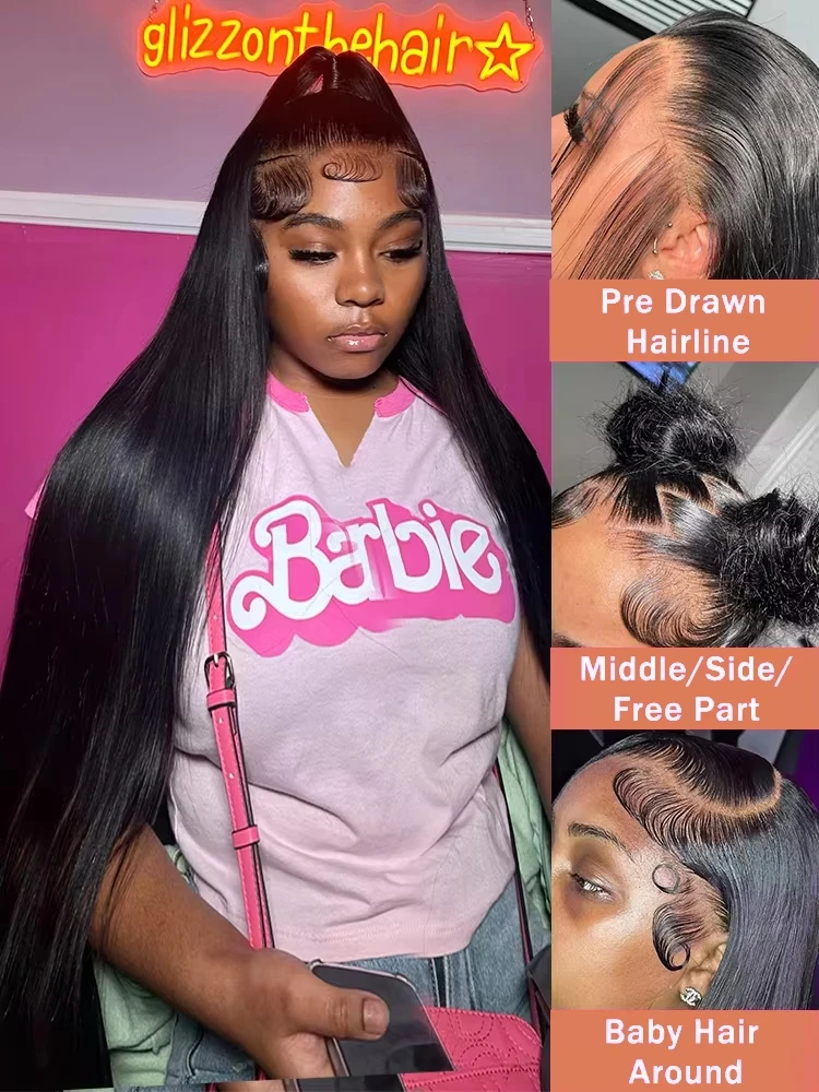 شفاف 100% شعر الإنسان العظام مستقيم 13x6 الدانتيل الباروكة الأمامية 13x4 HD الدانتيل الجبهة الباروكات 30 36 بوصة البرازيلي الأسود قبل قطعها #6