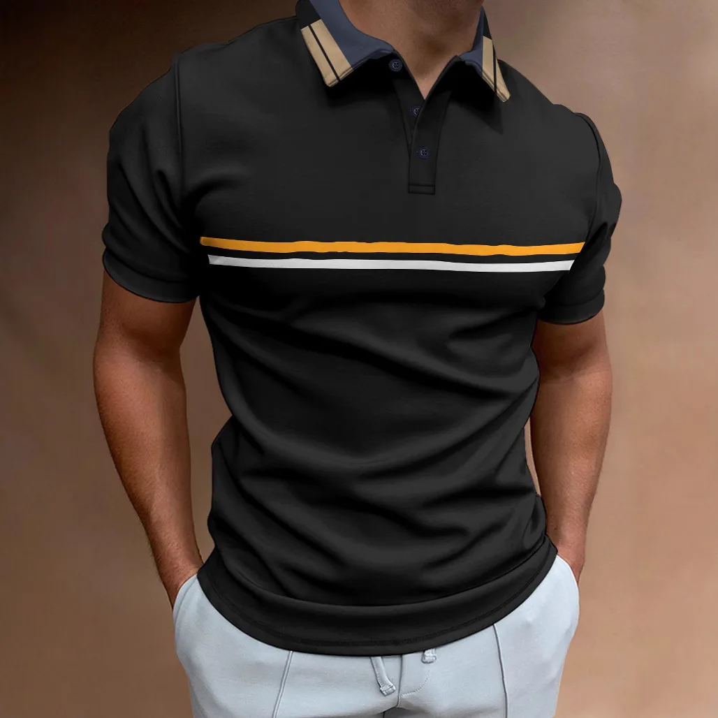 

2025 Male Golf Stripe Polo Men's Casual Short-Sleeved Polo Shirt Solid Color Lapel Fashion Business Sports Breathable T-Shirt
