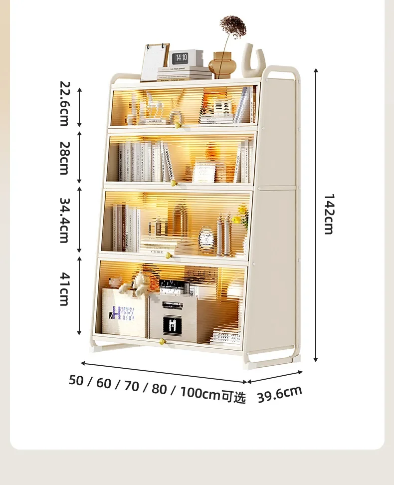 Japandi Stainless Steel Walnut Bookcase Multi Tier with Doors Extendable Foldable Design Machine Washable for Family Room
