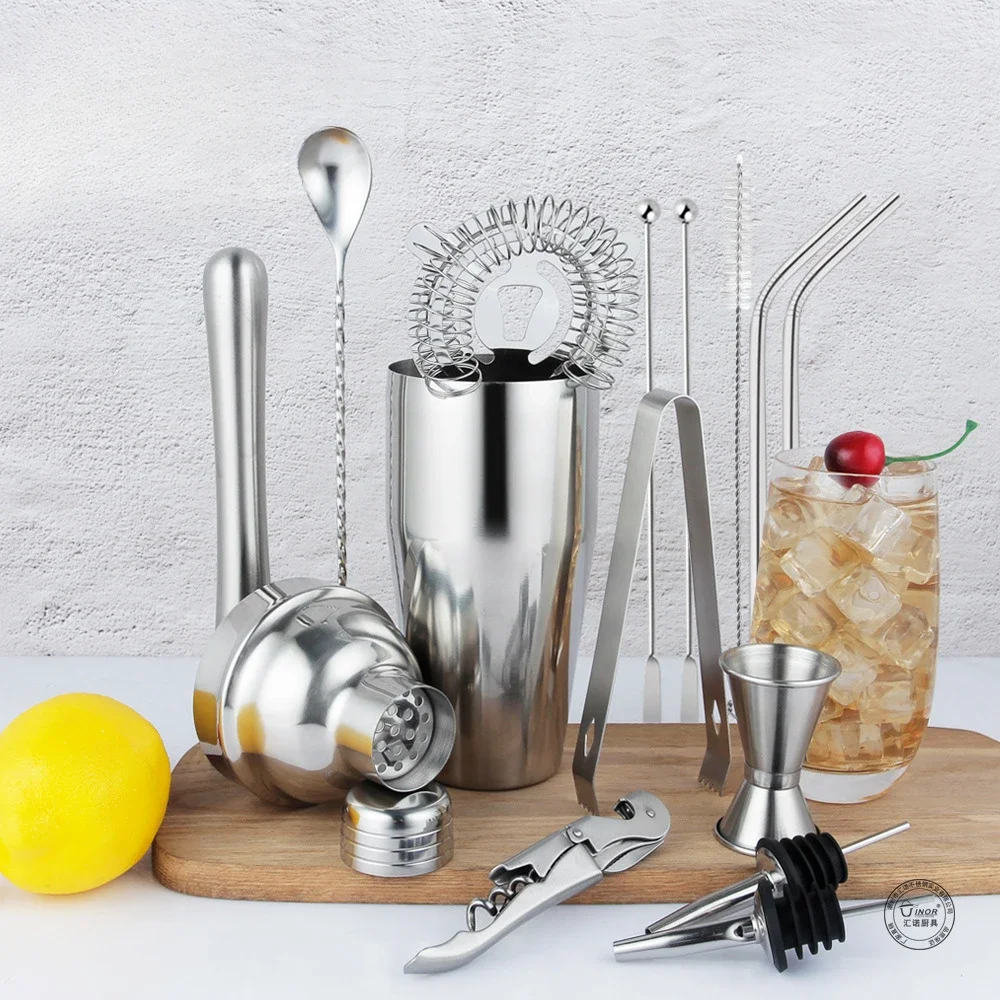 

Stainless Steel Cocktail Shaker Mixer Strainer Ice Tongs Mixing Spoon Jigger Sliver Muddler Bartender Bar Tools