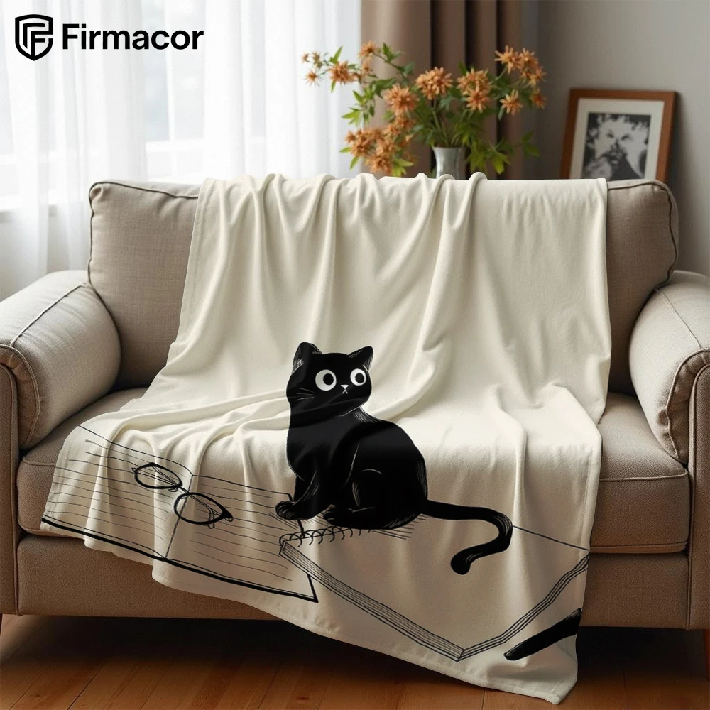 Book Cat Lightweight Microfiber Soft Christmas Fleece Blanket Warm Cozy Throw for Bed Sofa Office Travel All Season