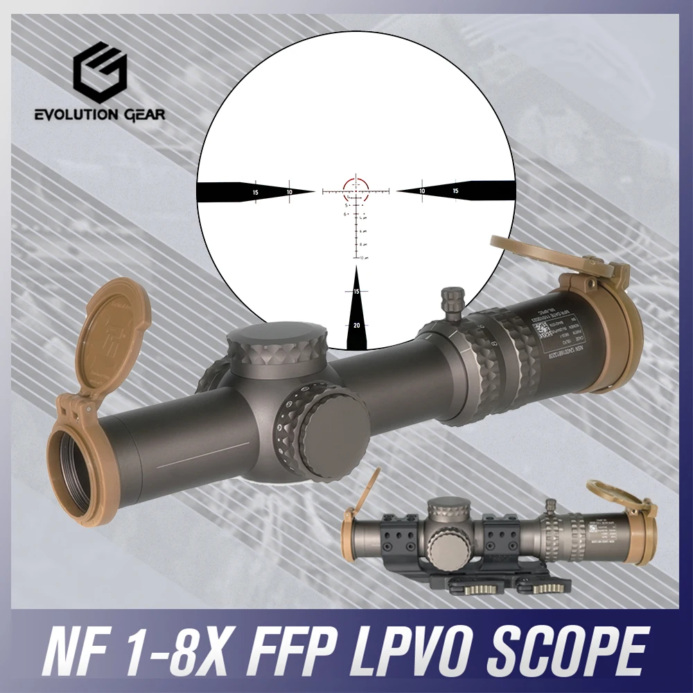 

Evolution Gear New NF ATACR 1-8 FFP Riflescope T8-M Reticle 2025VER FDE Color Shockproof for 5.56 & 7.62 Rifles For Hunting