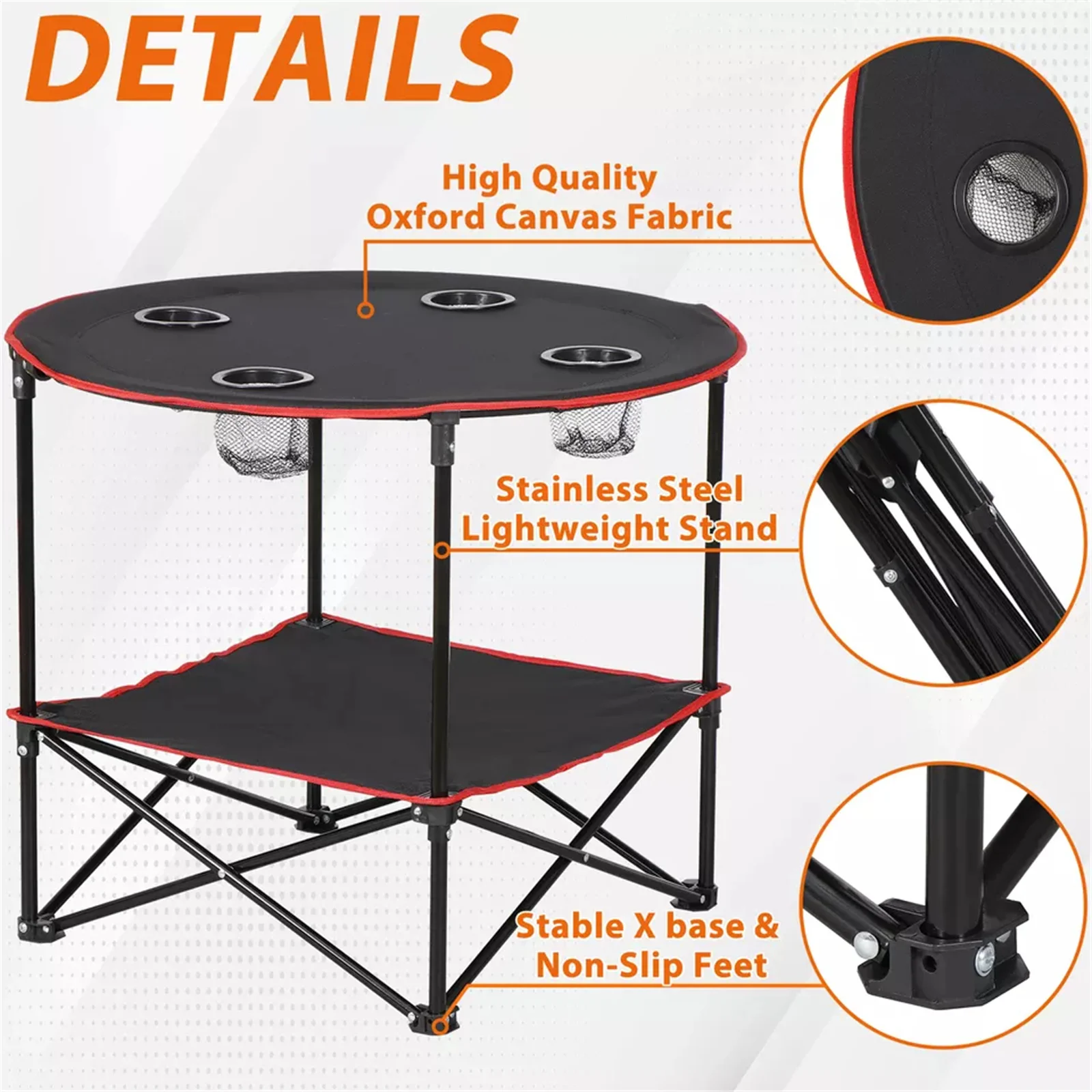 Portable Folding Picnic Table with Storage Bag, Outdoor Camping Table, Black and Red