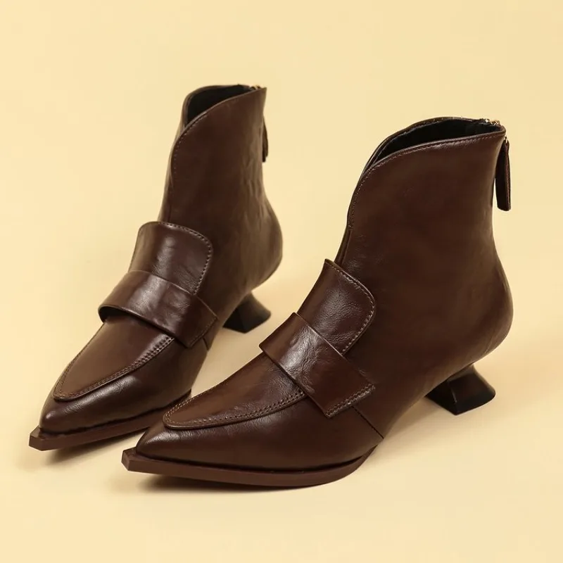 Fashion Booties Autumn New Pointed Toe Rear Zipper Anti-Slip Wear-Resistant Alien Follower Boots