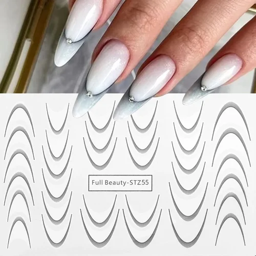 Imagen 2 del producto 8 unids/set pegatinas francesas para decoración de uñas Ins gradiente línea de onda floreciente deslizadores de transferencia de agua calcomanías DIY decoraciones de manicura ombré
