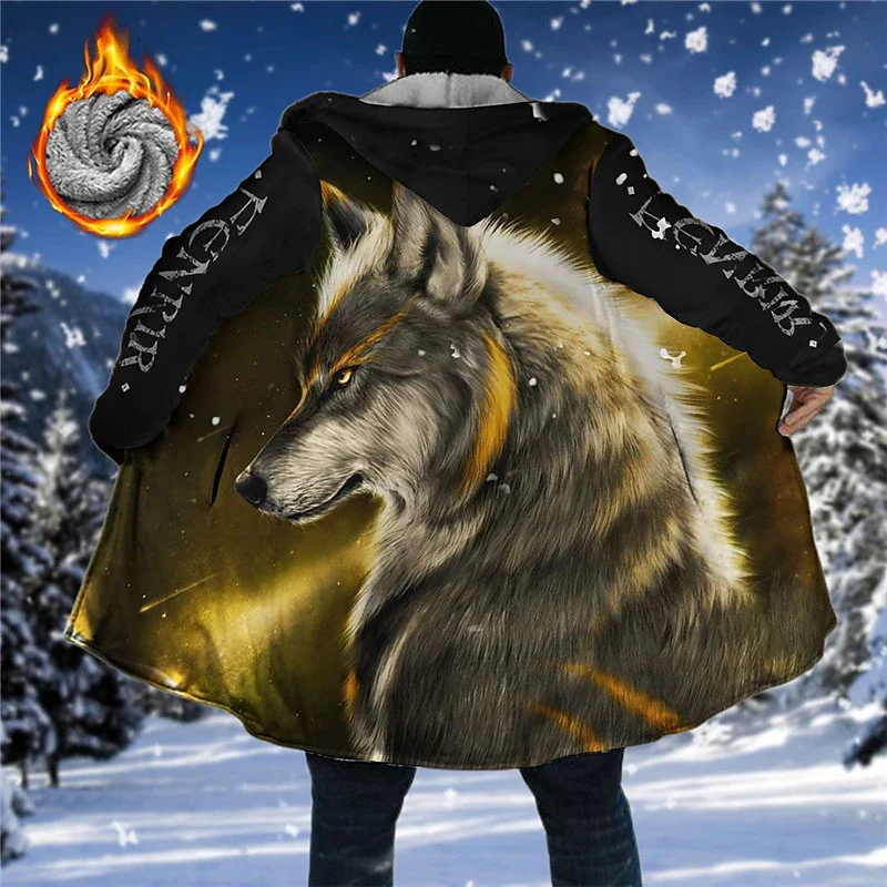 Winter Fleece Coat Jackets New Outerwear Sweatshirts Zip Up Hoodies Wolf Ranch Tribal Graphics Parka Overcoat Y2k Clothing 01