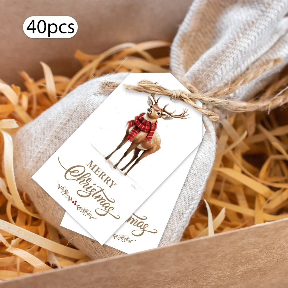 40個、クリスマスタグ、ギフトラベル、パーティーデコレーション、DIYカード、ホリデーホームデコレーション、グリーティングカード、パーティーカード、ギフト紐