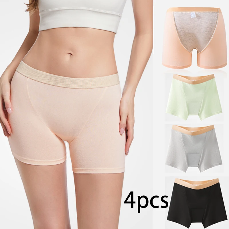 4pcs Women's Safety Pants Physiological Underwear High Waist Shorts Panties For Women Plus Size No Trace Leggings Safety Panty