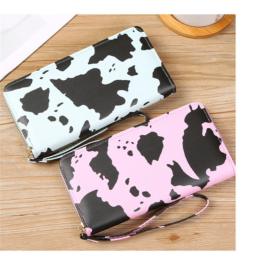 

Contrasting Color Cow Print Wallet Multi-Layer Long Horizontal Hand Bag Ultra-Light Wear-Resistant Mobile Phone Zipper Wallet