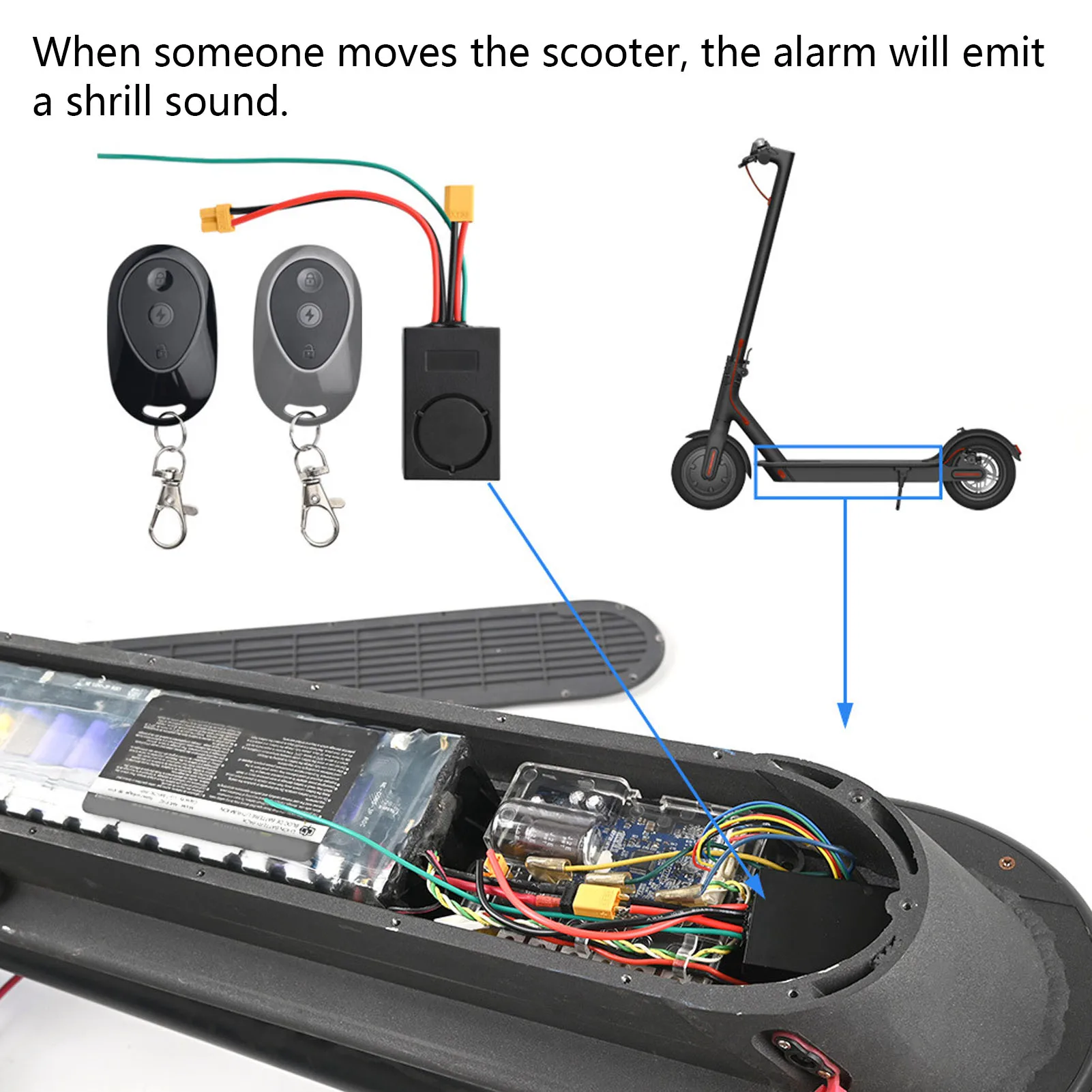 Electric Scooter Alarm, Anti-Theft Alarm for MAX G30, 115dB High Volume Alarm with 2 Remote Controls for 36‑55V XT60 Interface