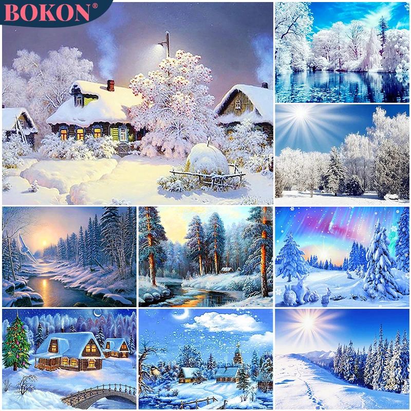 

5D Diamond Embroidery Winter Snow Scenery Diamond Cross Embroidery Resin Landscape DIY Diamond Mosaic Home Decoration