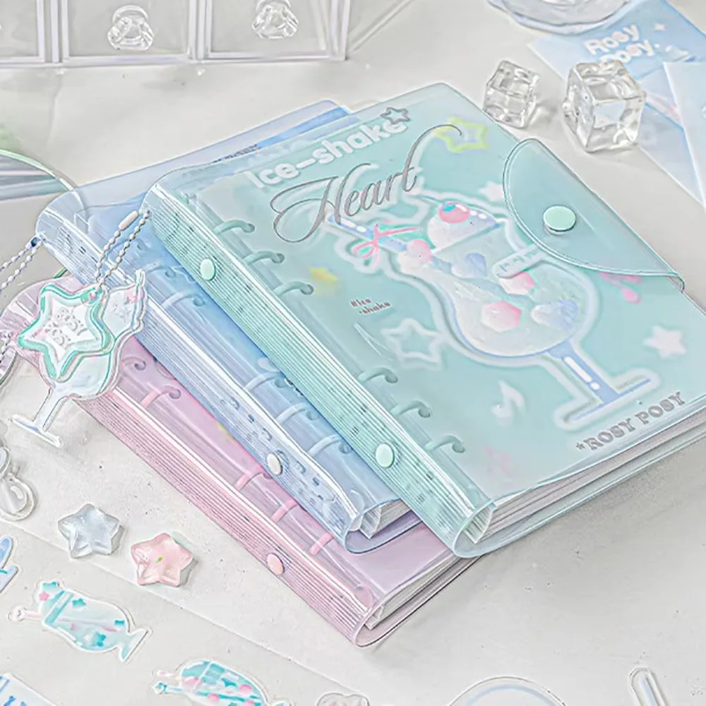 Creative Portable 6 Binder Ring Notebook Frosty Series Exquisite Diary Book Button Design PVC Notebook Student