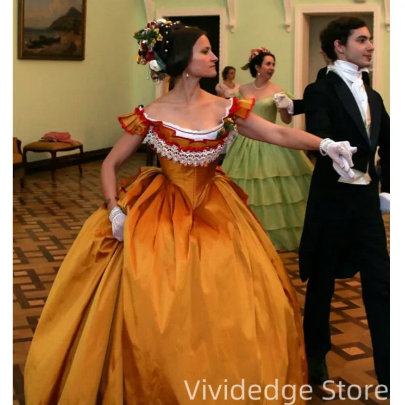 Customized Victorian Orange Elegant Ball Gown Strapless Lace Up Corset Theatre Dress Opera The Lady of the Camellias Kristen Dye