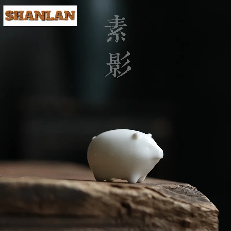 Mutton Fat Jade teh babi putih kecil, mainan Figurine Patung kecil kerajinan tangan teh hewan peliharaan buatan tangan