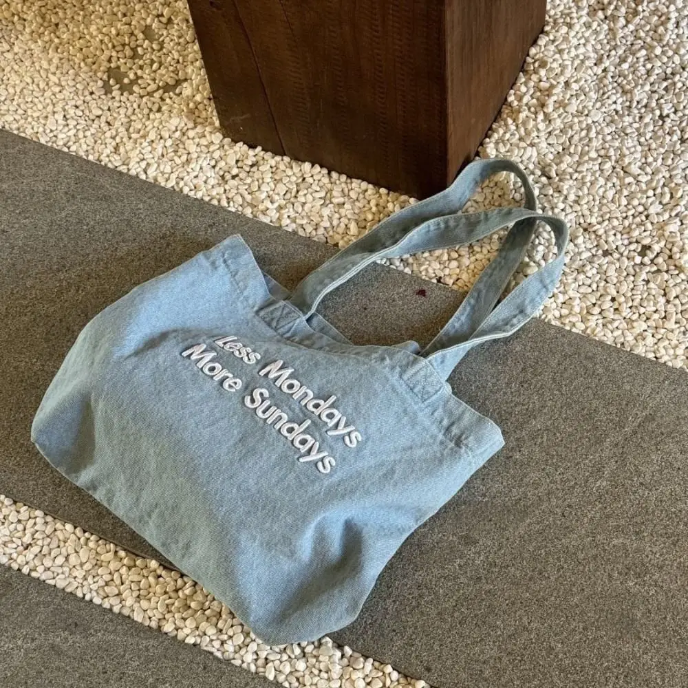 

Shoulder Bag Denim Canvas Bag letter Embroidery Street Style Vintage Handbag Solid Color Shopping Bag Simple Tote Bag Students