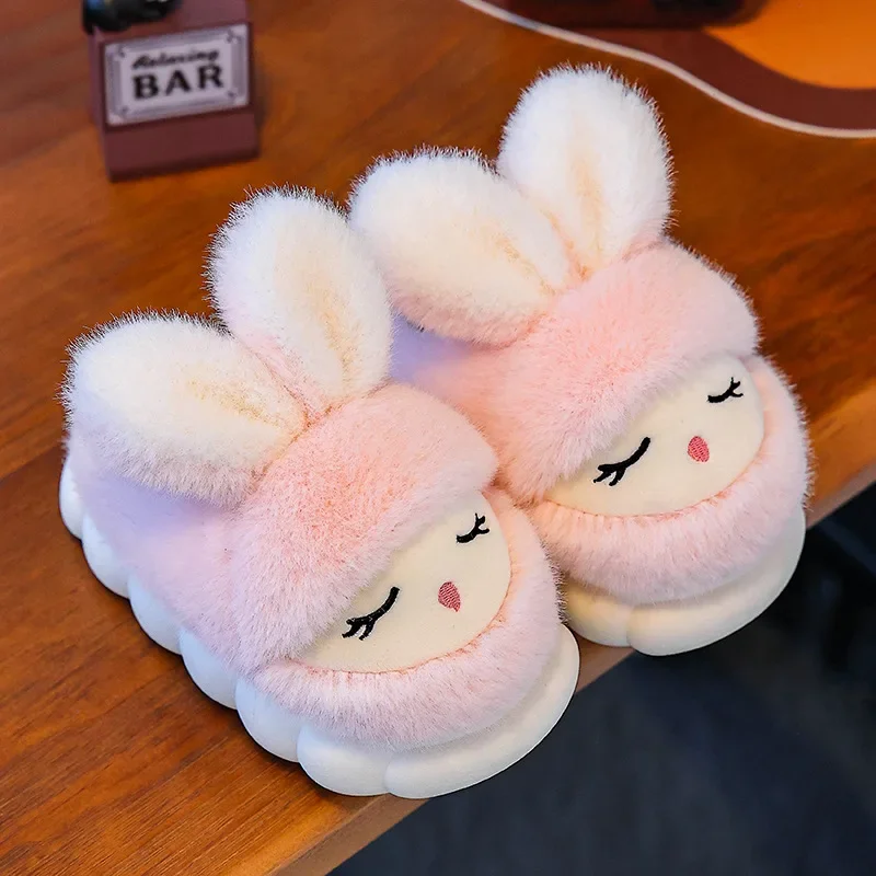 

Children Cotton Slippers Winter Cute Rabbit Warm Home Plush Slippers Girl Non-slip Fluffy Slippers Thick Soled Baby Cotton Shoes
