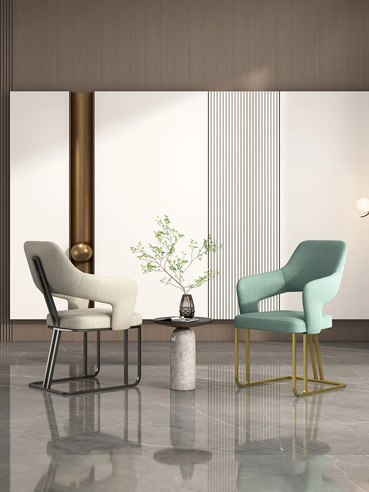 Italian high-end stainless steel light luxury home dining chairs, hotel armrests, negotiation chairs, creative tea chairs, desig