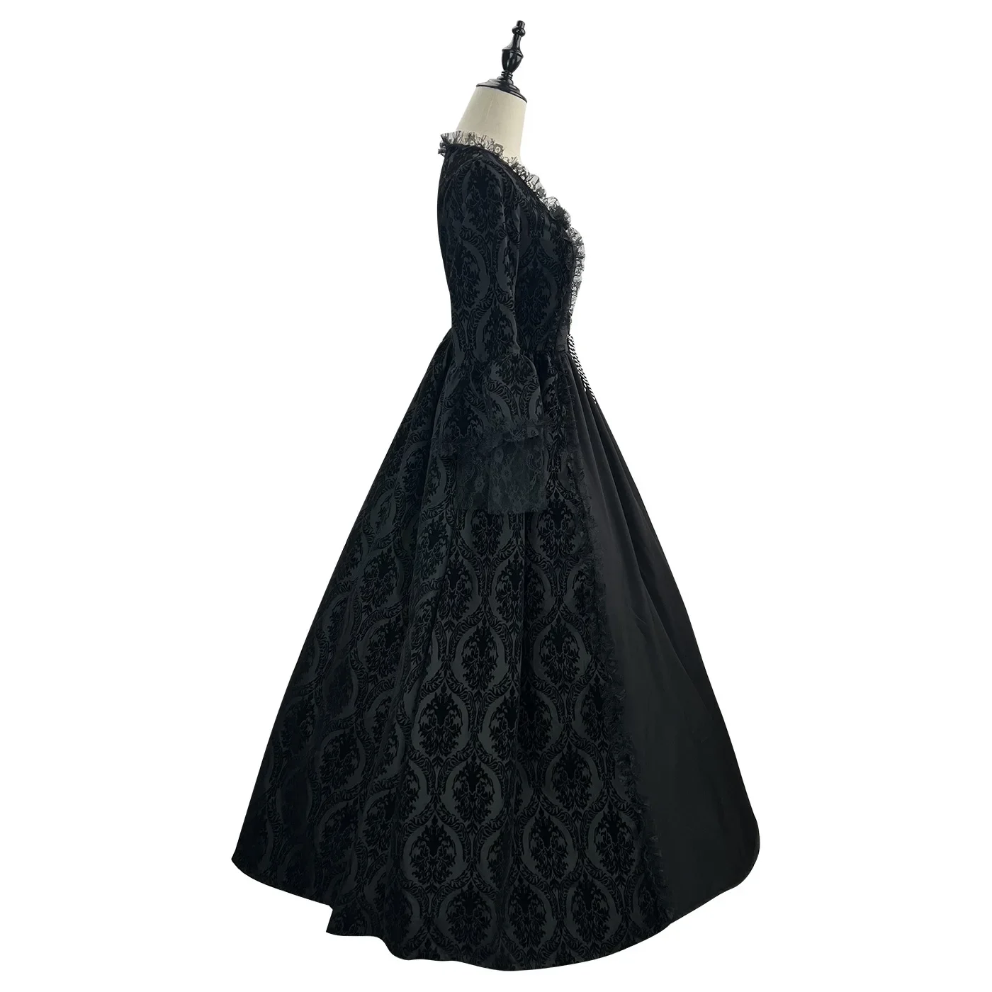 Lace trimmed Bell sleeve Medieval style Dress with A Courtly Vintage Aesthetic