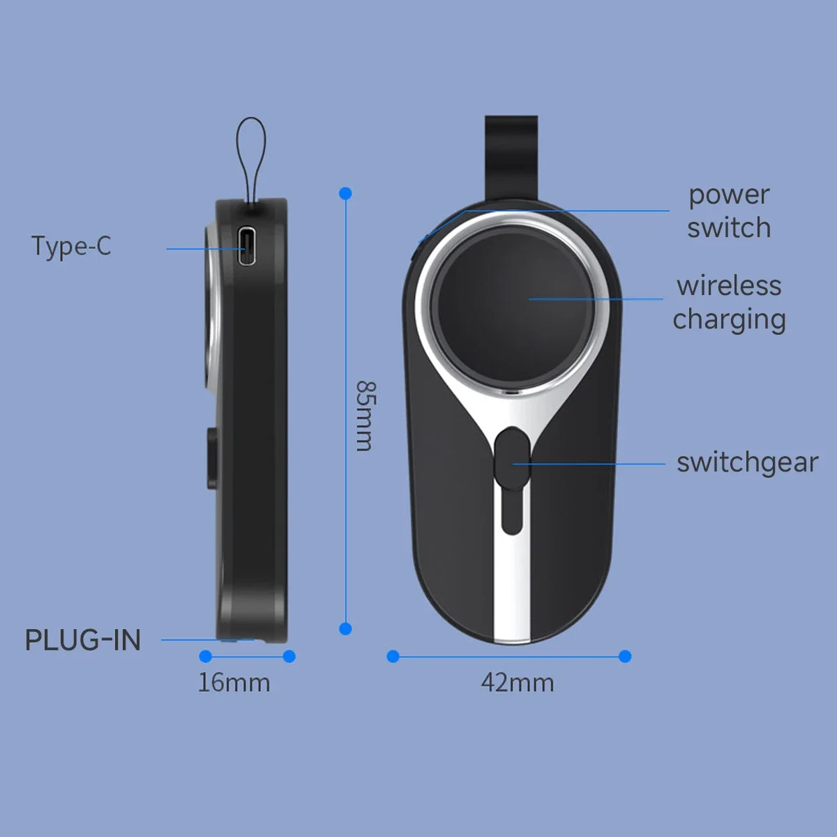 باور بانك صغير بسلسلة مفاتيح للطوارئ بقدرة 2000 مللي أمبير في الساعة 2 في 1، ساعة شحن لاسلكية، مزود طاقة متنقل لساعة Apple وiPhone