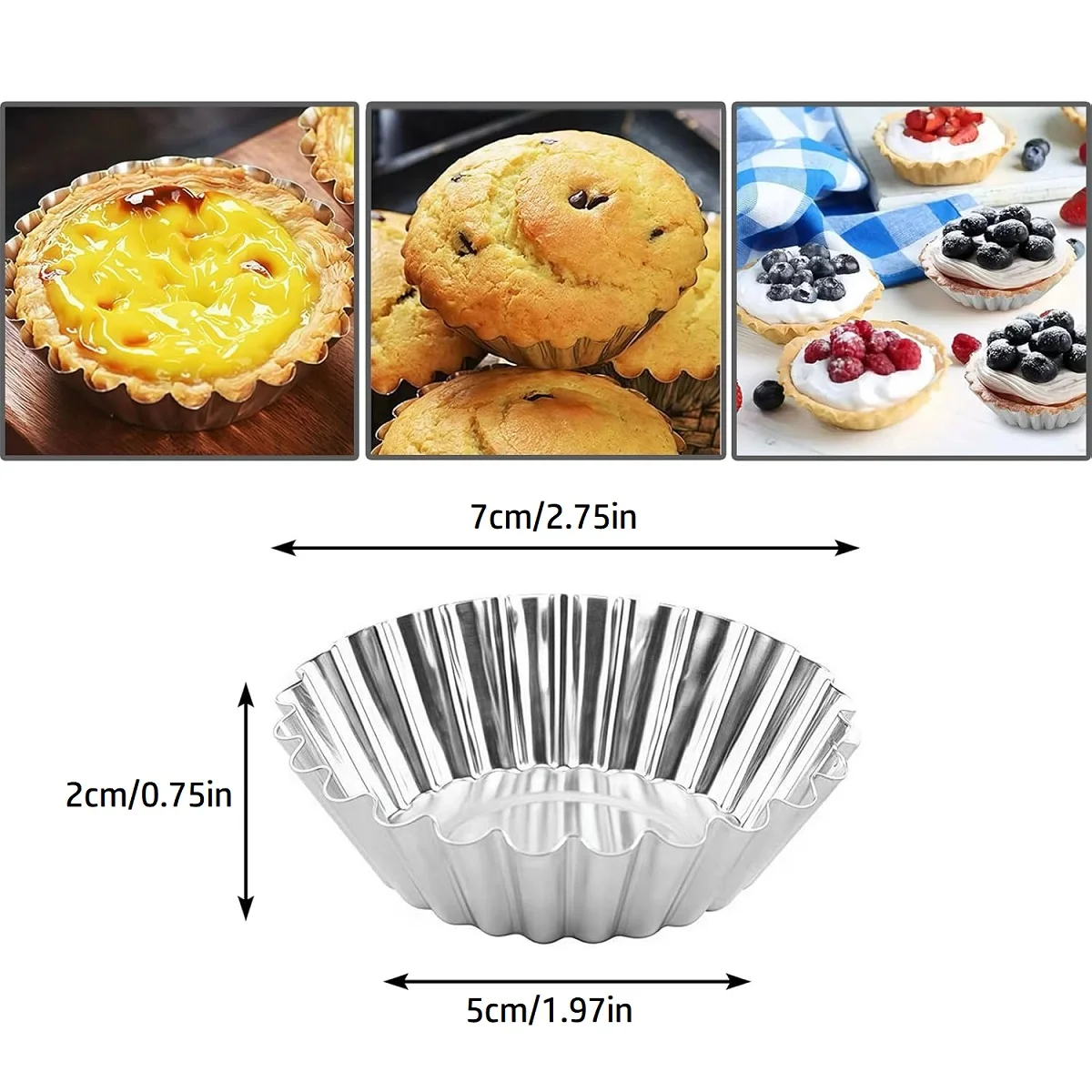 Moldes de Aluminio para Tartaletas de Huevo, 100 Piezas, para Hornear Cupcakes, Muffins, Pasteles, Galletas, Pan, Gelatina, Dulces, Chocolates, Trufas, Pudín