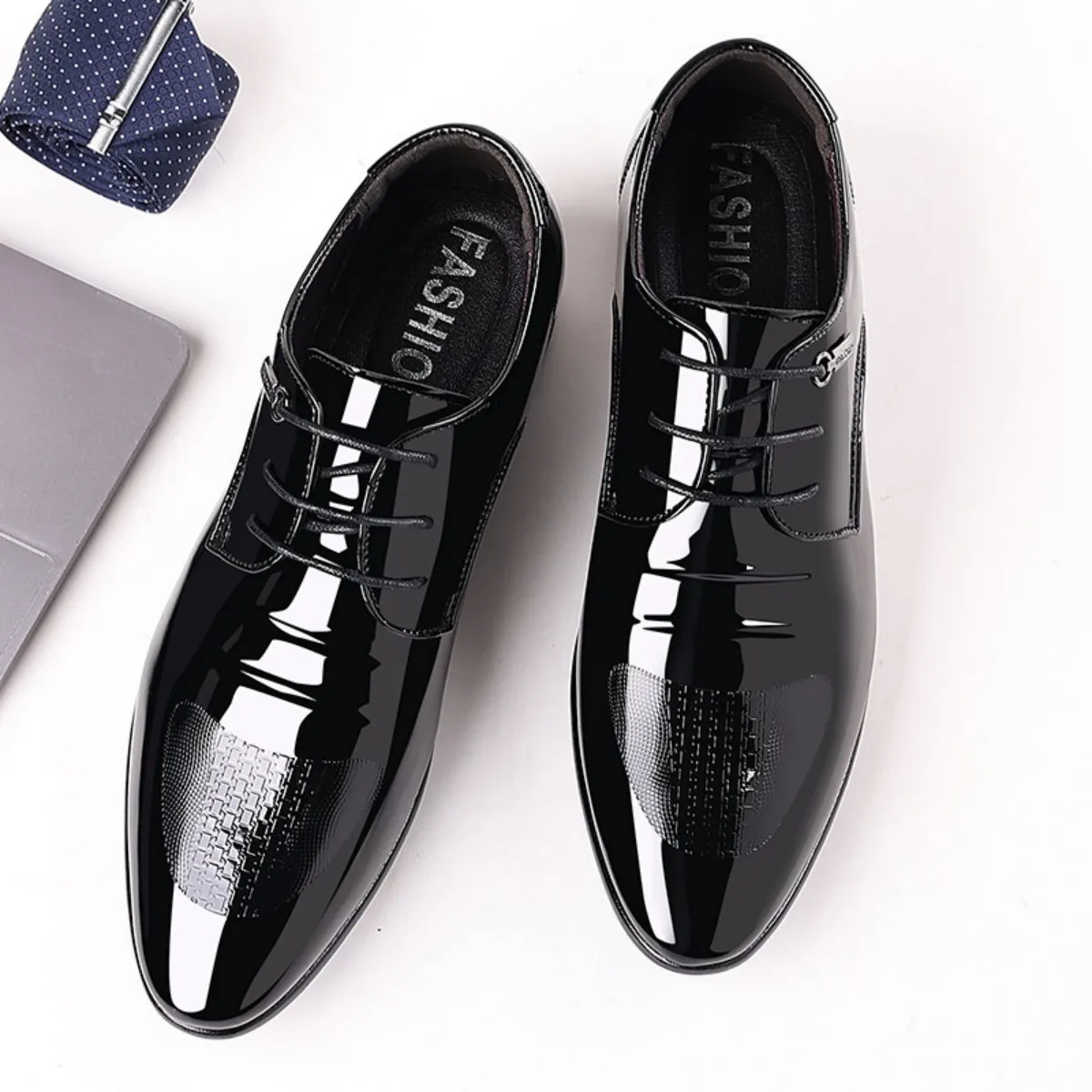 Men's Casual Dress Shoes Mesh Pattern Derby Shoe Classic Lace-up Pointed Formal Oxford Tuxedo Shoes For Men - Image 6