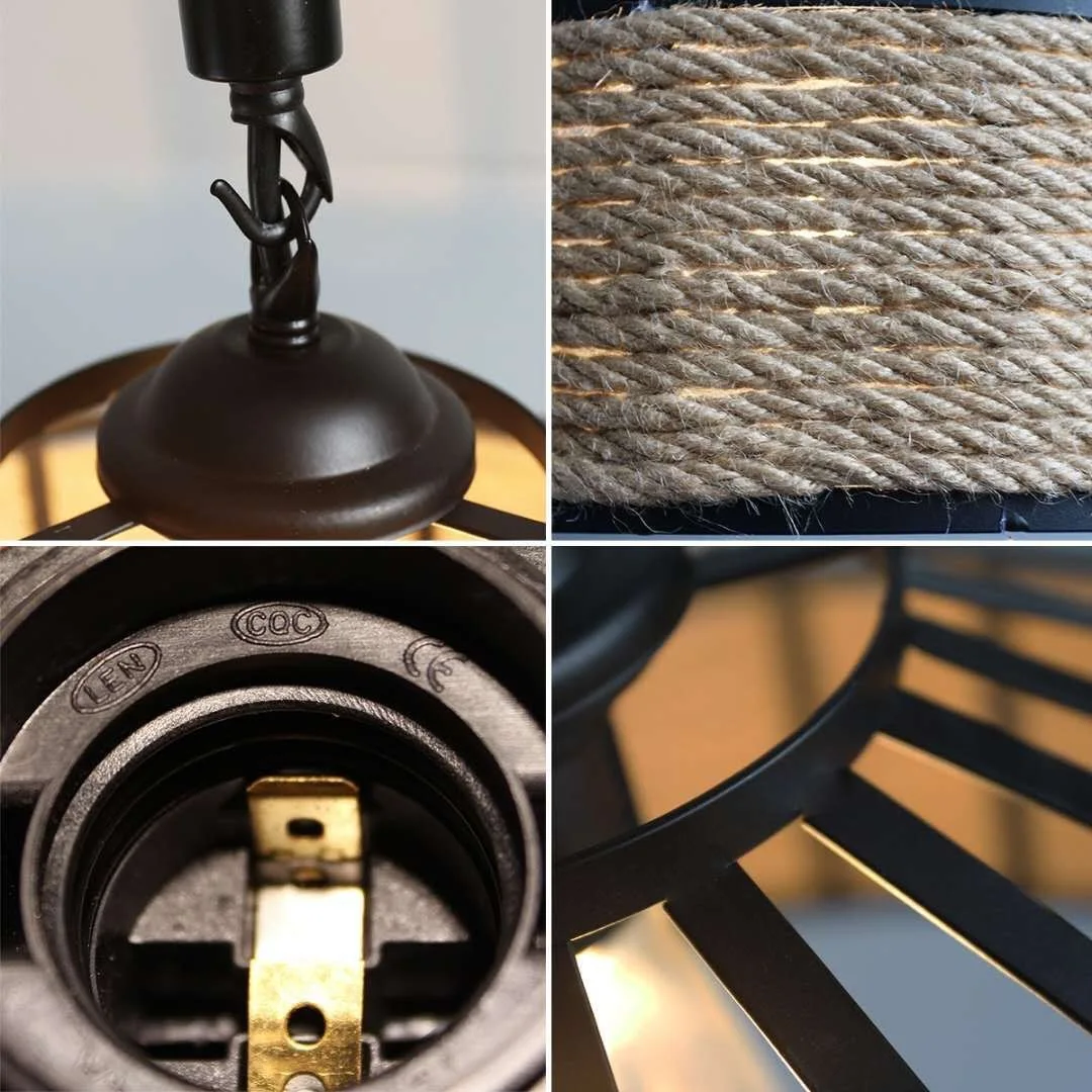 Retro Classical Hemp Rope Pendant Hanging Lamp Lustre for Ceiling Chandelier Classic Antique Industrial Iron Dining Room Light