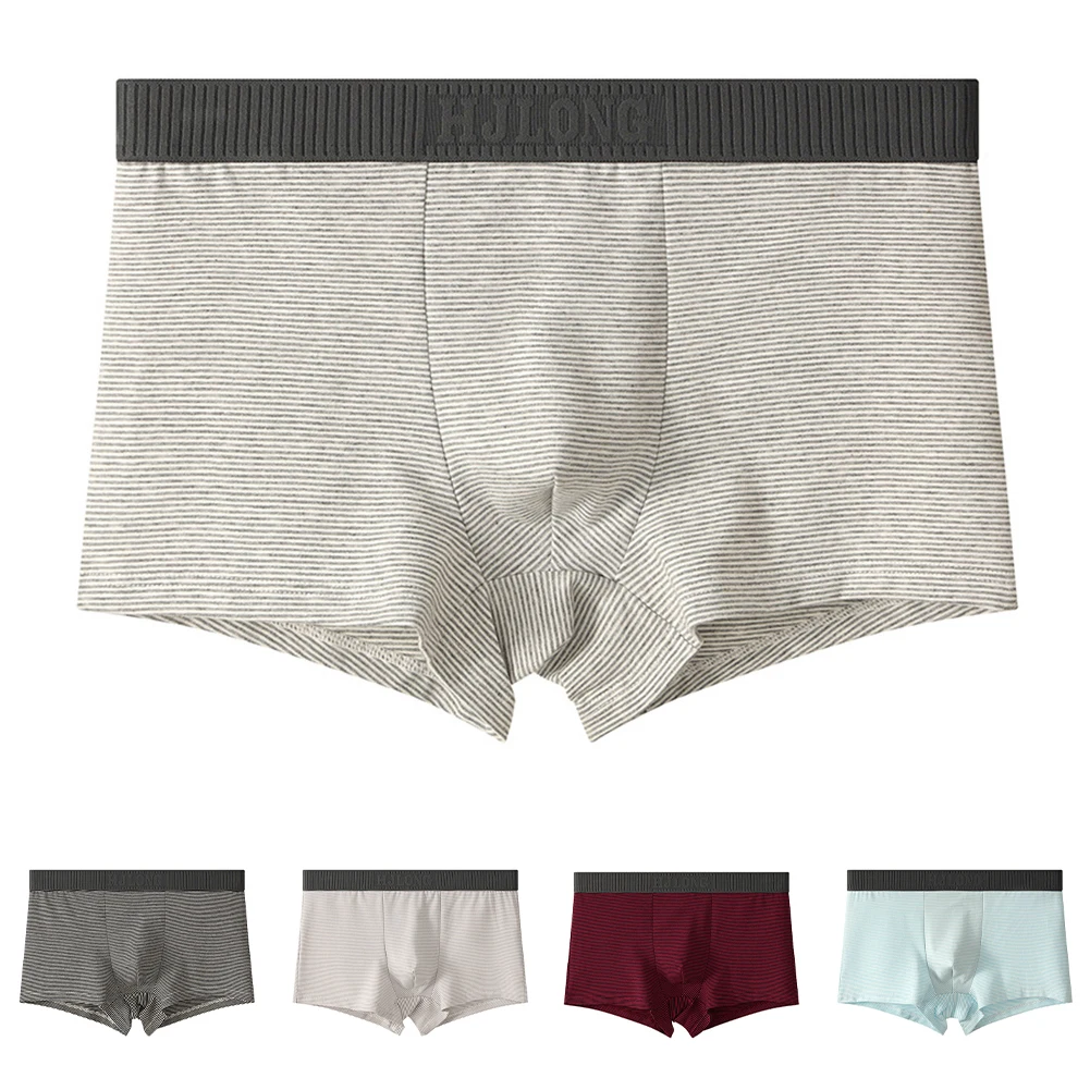 

Breathable Men's Cotton Boxers Underwear with Pouch Support Stylish Stripe Pattern Briefs Designed for Comfort and Everyday Use