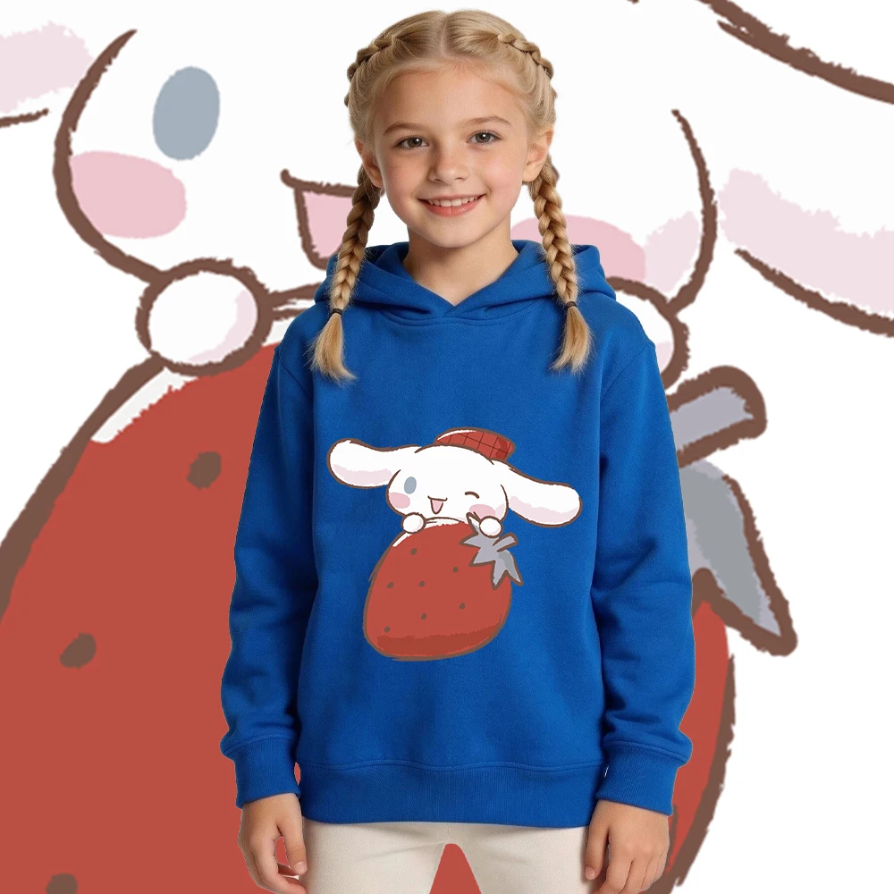 

Толстовка с принтом Cinnamoroll Strawberry Hug, детская флисовая толстовка с капюшоном для мальчиков и девочек, осенне-зимний теплый толстый повседневный пуловер, топ