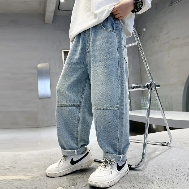 

2025 Spring Autumn Kids Boys Korean Style Loose Fit Straight Leg Jeans Casual Pants Big & Tall Boys