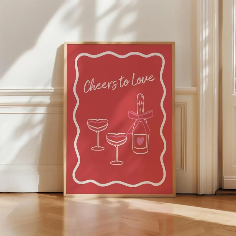 

2D/Flat Frameless Cheers To Love Canvas Painting,Modern Cute Wall Art Poster for Living Room and Classroom Decor Valentine's Day