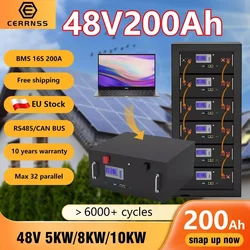 48V 100AH 150AH 200AH LiFePO4 Battery Pack 51.2V Lithium Solar Battery 6000+ Cycle Built-in 200A BMS RS485 CAN For Home Storage