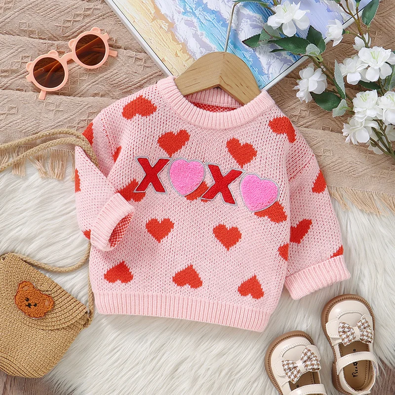 

Toddler Girls Sweaters Jumpers 1-3Y Spring Autumn Winter Newborn Infant Pullovers Clothes Cute Pink Round Neck Long Sleeved Tops