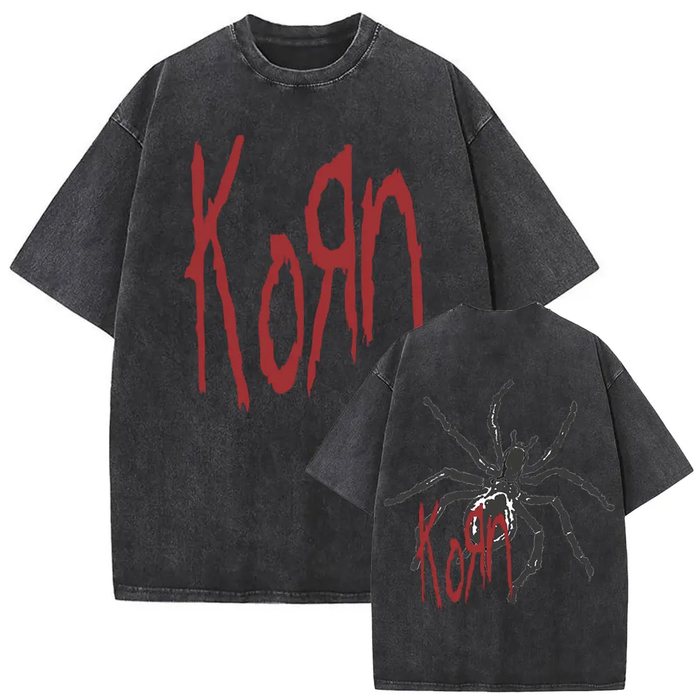 

Washed Vintage Rock Band Korn Print T Shirt Fashion Spider Graphic Tshirt Men Hip Hop T-shirts Unisex Casual Oversized T-shirt